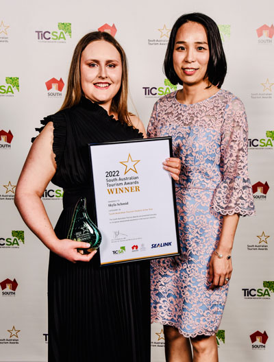 South Australian Tourism Student of the Year Skyla Schmid with UniSA Tourism and Event Management Program Director, Dr Sunny Son.
