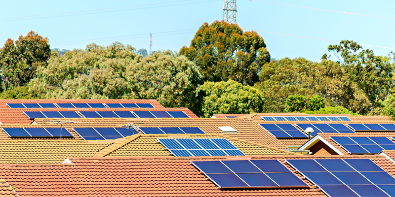 Solar panels on suburban roofs