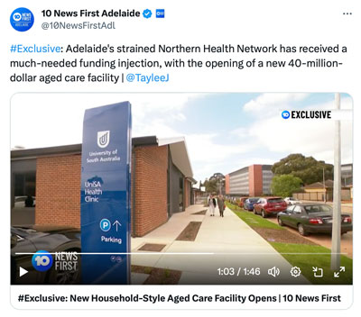 10 News First Adelaide tweet about UniSA's new Health Clinic 