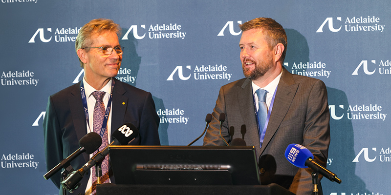 Adelaide University co-Vice Chancellors Professor Peter Høj and Professor David Lloyd launching Adelaide University to the world.