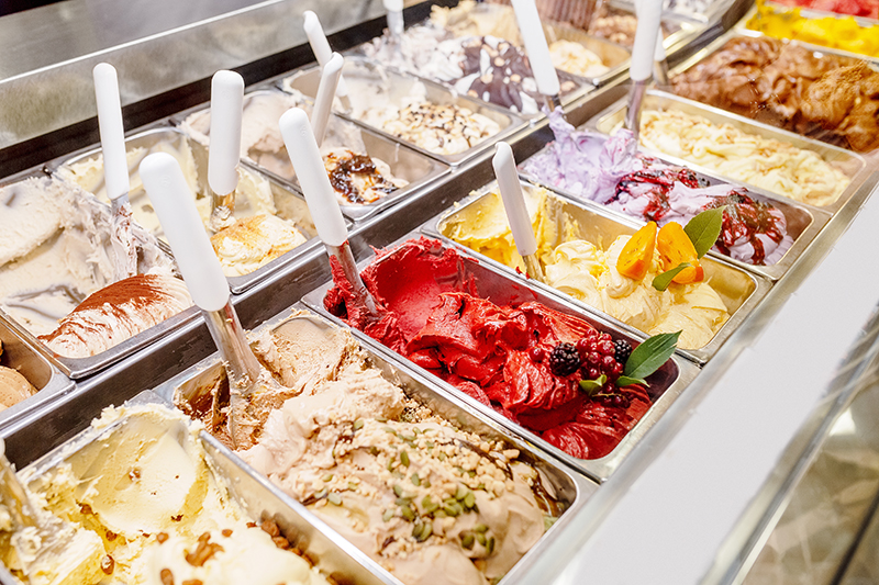 Different flavours of ice cream in a shop