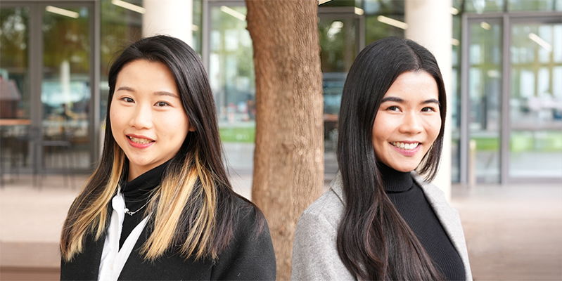 (L) Zhiyin (Cleo) Chen, 28, from Guangzhou in southern China and (R) Woranitha (Grace) Hueghansombat, 26, from Bangkok, Thailand, are both studying a Master of IT (Enterprise Management) at UniSA.