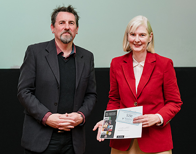 Professor Matt Fitzpatrick, president of the History Council of South Australia, with Dr Julie Collins at the 2024 South Australian Historian of the Year Awards. Photo by Dylan Sanders – Frankie the Creative.