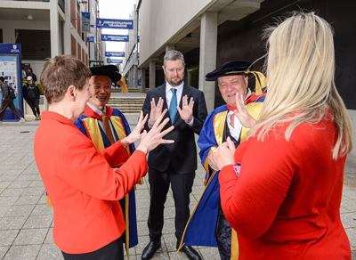 A memory contributed to the Time Capsule by staff member Annabel, who had the opportunity to teach Jimmy Barnes the Vulcan Salute when he attended a graduation ceremony to receive an honorary doctorate, alongside fellow awardee George Takei – who portrayed the captain of the starship Enterprise in the original Star Trek TV series (left).